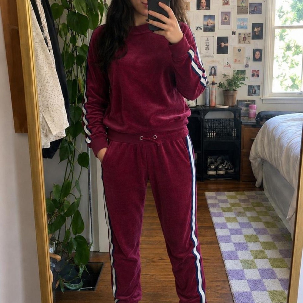 Cat & Jack Burgundy Velour Tracksuit Set XL 16 Y2K Joggers Sweatshirt
